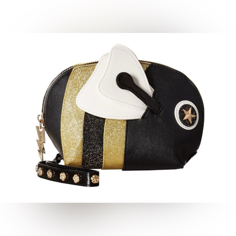Betsey Johnson Kitsch Sting Me Bumble Bee Clutch Wristlet Bag Women's Black Gold